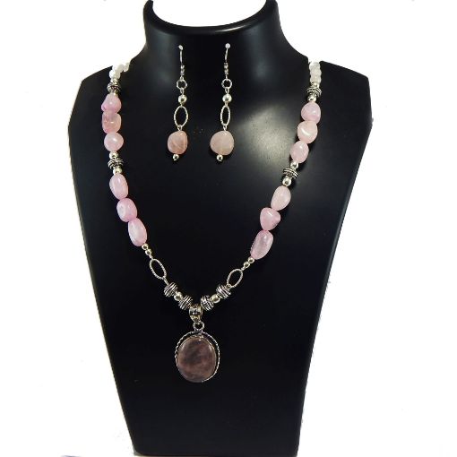 Gemstone Rose Quartz Tumble & beads Necklace