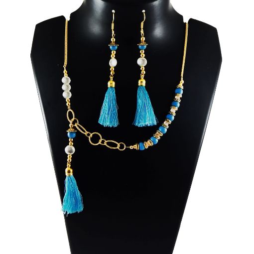 Gem Stone Turquoise beads & Tassel Necklace