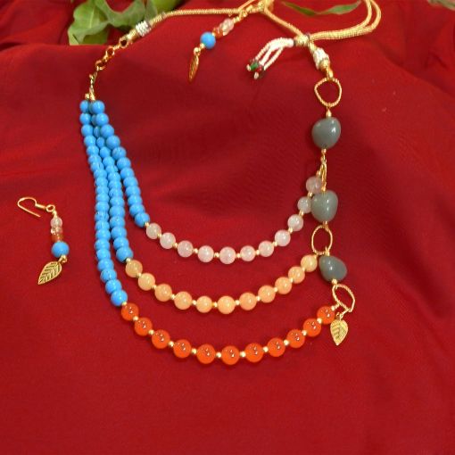 Multi color Stone & Metal Beads Necklace