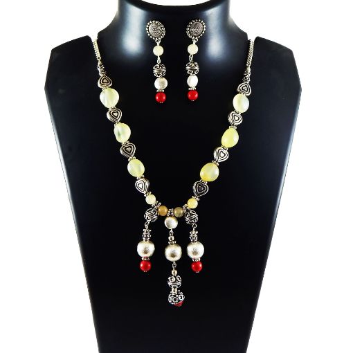 2color Stone & Metal Beads Necklace