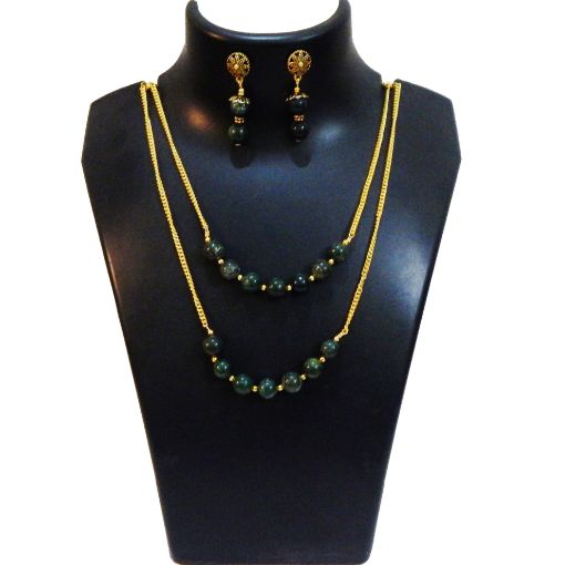 2 Line Green Aventurine Stone Beads Necklace