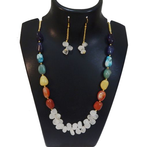 Tumble Stone Beads & White Cristal Necklace