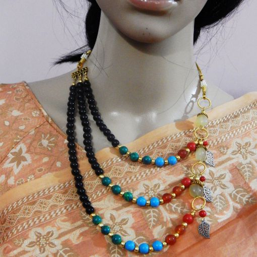 Multi color Stone & Metal Beads Necklace