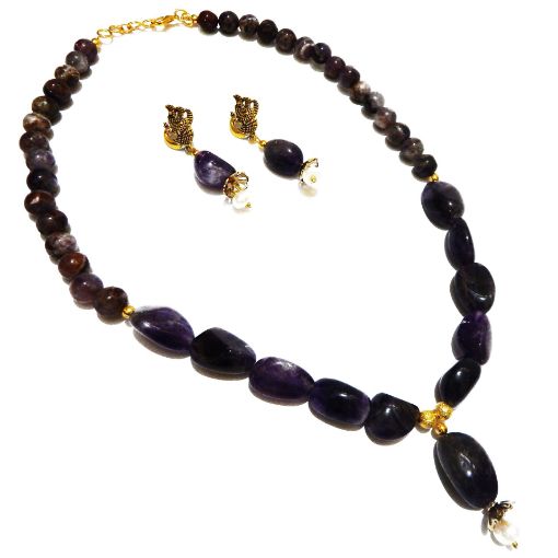 Amethyst Tumble & Beaded single line Necklace