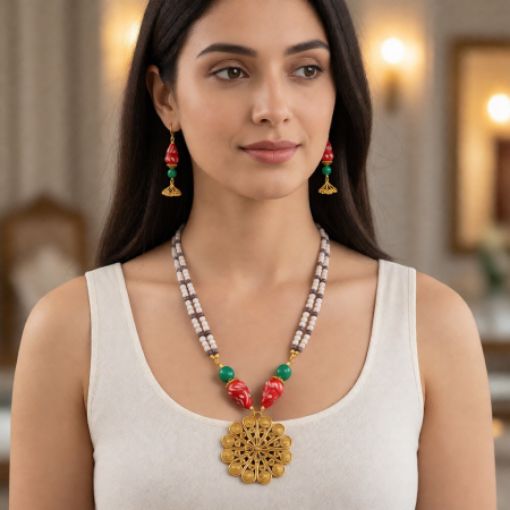 Metal pendant Glass Beads Necklace